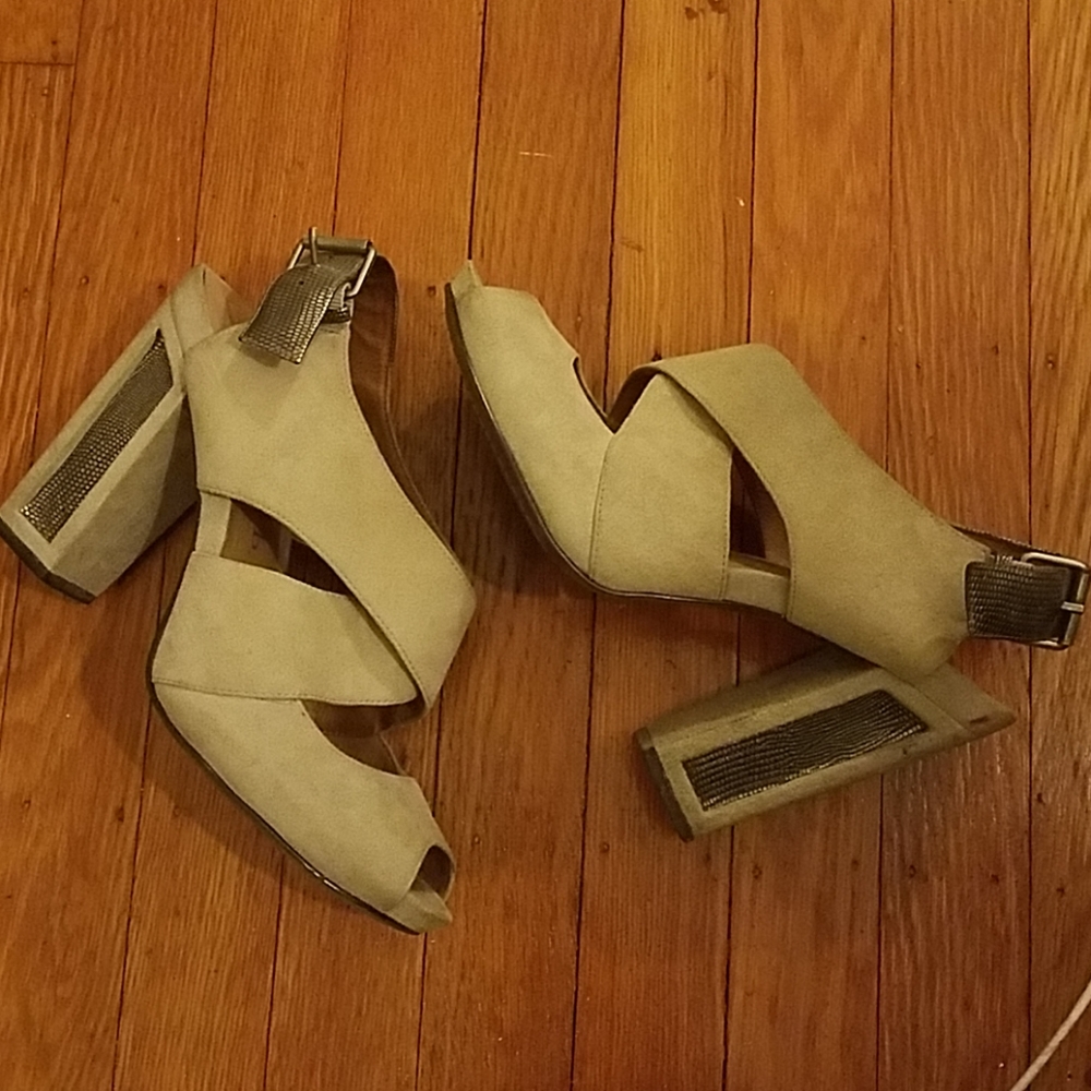 Gray Suede Block Heels